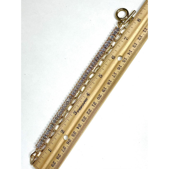 Collar Necklace 16” Paperclip Chain Gold Clear C Z O26 - Picture 13 of 14